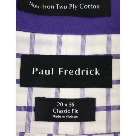 Paul Fredrick Mens Non-Iron Classic Fit Checkered Dress Shirt 20 x 36 Purple & W - Picture 3 of 9